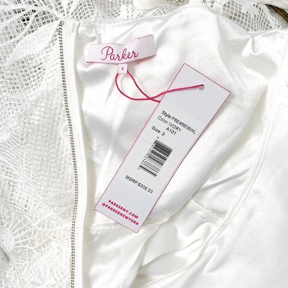 Parker XS Mesh Floral Asymmetric Mini Dress White - Picture 9 of 13